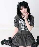 姫系キラキラビジューハートリボンレースアップバルーンワンピース