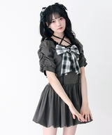姫系キラキラビジューハートリボンレースアップバルーンワンピース