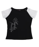 【メール便】Y2K星レースラグランスリーブ切替ストーンロゴ 半袖Tシャツ