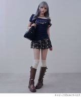 ロゴ オフショルダー Tシャツ / レイヤード風 アシンメトリー 星柄 Tシャツ エッジィ