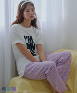 Tシャツ×ギンガムチェックパンツセットルームウェア