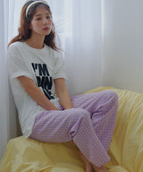 Tシャツ×ギンガムチェックパンツセットルームウェア