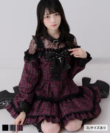 【10/23 10:59までの特別価格】レースオフショルダ風チョーカースタッズリボンワンピース