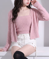 【10/23 10:59までの特別価格】シャギー アンサンブル カーデ キャミ セット / 大人清楚ギャル 短丈 あざとい 綺麗め 色っぽ 韓国