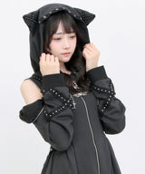 十字架ねこ耳ファスナースタッズパーカーワンピース
