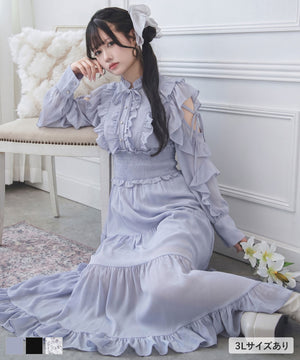 【10/23 10:59までの特別価格】プチハイネックティアードロングワンピース【大きいサイズあり】