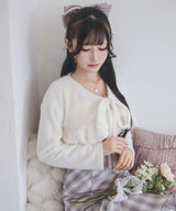 【10/23 10:59までの特別価格】ハートチャーム付きシャギーショートフリルボレロカーディガン【大きいサイズあり】
