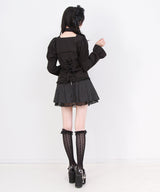 チョーカーつけ襟バラボタンレースアップ姫袖ギャザーブラウス