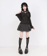 チョーカーつけ襟バラボタンレースアップ姫袖ギャザーブラウス