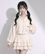 【10/23 10:59までの特別価格】バックリボンスウェットパーカー＆ティアードミニスカートセットアップ【大きいサイズあり】