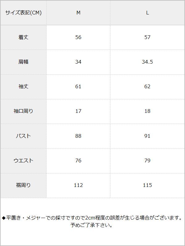 【メール便】肩フリルシフォン袖ブラウス / サイズ表