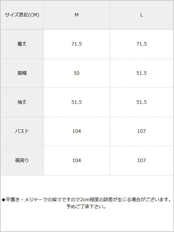 【メール便】ビッグシルエットオーガンジーシャツ / サイズ表