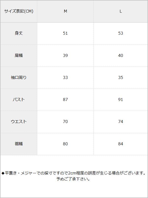 【メール便】フリルノースリーブブラウス / サイズ表