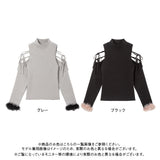 ショルダーリボンハイネックリブニット