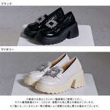 7.5cm低め厚底ビジューローファーパンプス