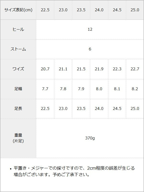 厚底バルキーミュールサンダル / サイズ表