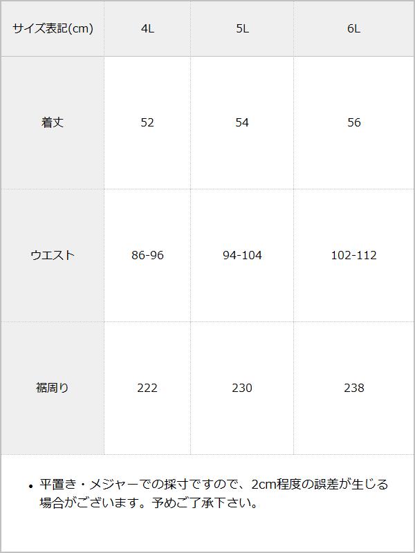 チェーンレースアップクモレースフリルスカート / サイズ表