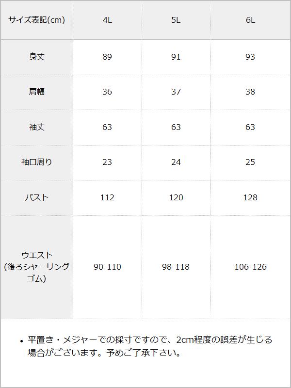 【4L-6L】ヨークフリルレースアップセットアップ風ドッキングワンピース / サイズ表