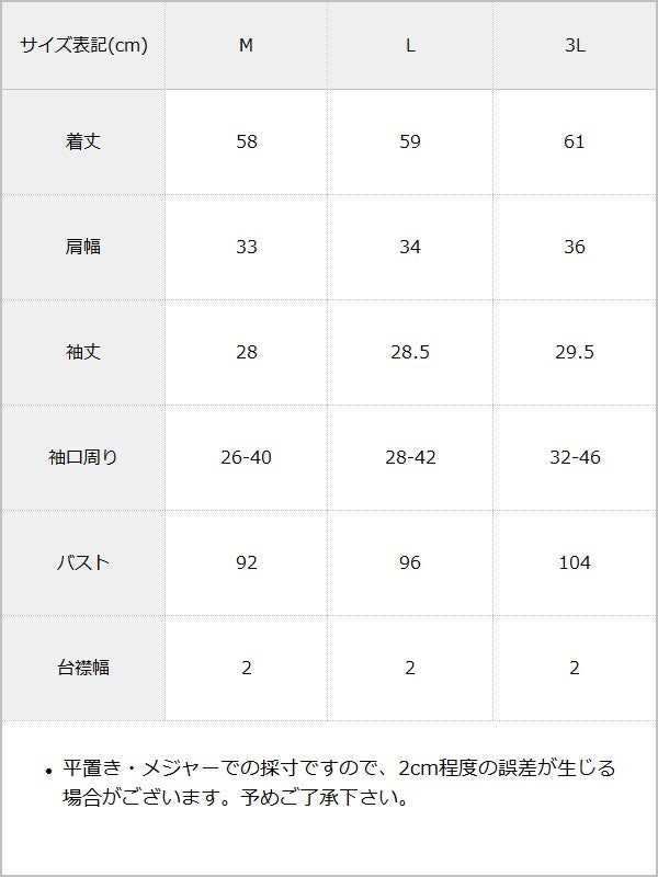 インドレースフリルハートビジューブラウス / サイズ表