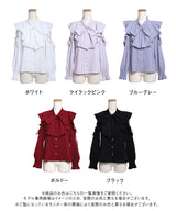 【10/23 10:59までの特別価格】ショルダーレースフリルリボンボウタイブラウス【大きいサイズあり】