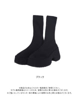 スクエアトゥ厚底ボリュームソックスブーツ/ブーティ ショートブーツ