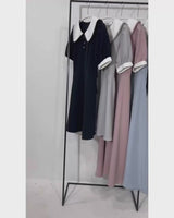 配色角襟セーラーパイピングリボンワンピース【大きいサイズ有り】