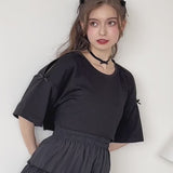 【メール便】バックリボンハートカットクロップドカットソー