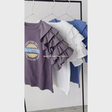 異素材フリルTシャツ【チュール】
