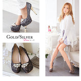 12cmアクセントヒールキラキラジュエリーパンプス 【小さいサイズ】【22.0~24.5cm】【レディース】【通販】【セクシー】【美脚】