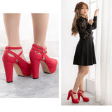 12cmヒールセクシークロスストラップオープントゥパンプス 【22.0?24.5cm】【小さいサイズ】【レディース】【通販】【チャンキーヒール】