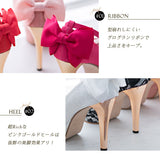 12cmラグジュアリーヒールグログランバックリボンアンクルストラップパンプス