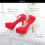 12cmラグジュアリーヒールグログランバックリボンアンクルストラップパンプス