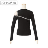 ロゴテープ肩出しハイネックリブトップス【ニット】