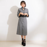 チェック柄ロングシャツワンピース