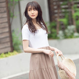 リブトップス×ティアードスカートワンピース
