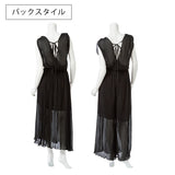 選べる2タイプ細プリーツウエストビジューカシュクールマキシ丈シフォンワンピorオールインワン
