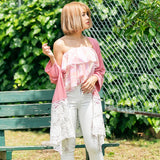 イレヘム裾バラレースパール付きロングカーデ