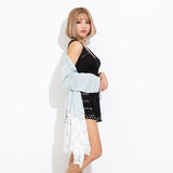 イレヘム裾バラレースパール付きロングカーデ