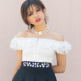2WAYボリュームレースフリルジップオフショルトップス