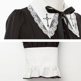 クロス刺繍襟ブラウス