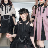 オフショルチェーンジップワンピース