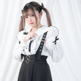 ダブルハートバックルサスペンダー付きスカート