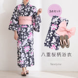 八重桜柄浴衣3点セット