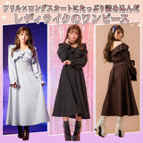 2wayオフショルカシュクールフリルカラーウエストリブワンピース