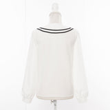 【メール便】リボンタイ付パイピングダブル襟ブラウス