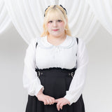 【メール便】リボンタイ付パイピングダブル襟ブラウス