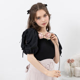 【メール便】ダブルリボンオープンパフ袖カットソー