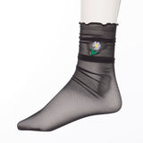 【メール便】マーガレット刺繍シアーソックス