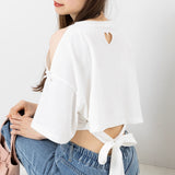 【メール便】バックリボンハートカットクロップドカットソー