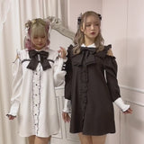 フリルたっぷりオフショルシャツワンピース